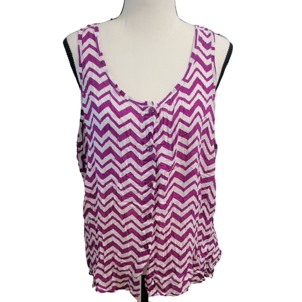 Faded Glory Sz XL (16 - 18) Purple Chevron Stripes Sleeveless Tank Blouse
